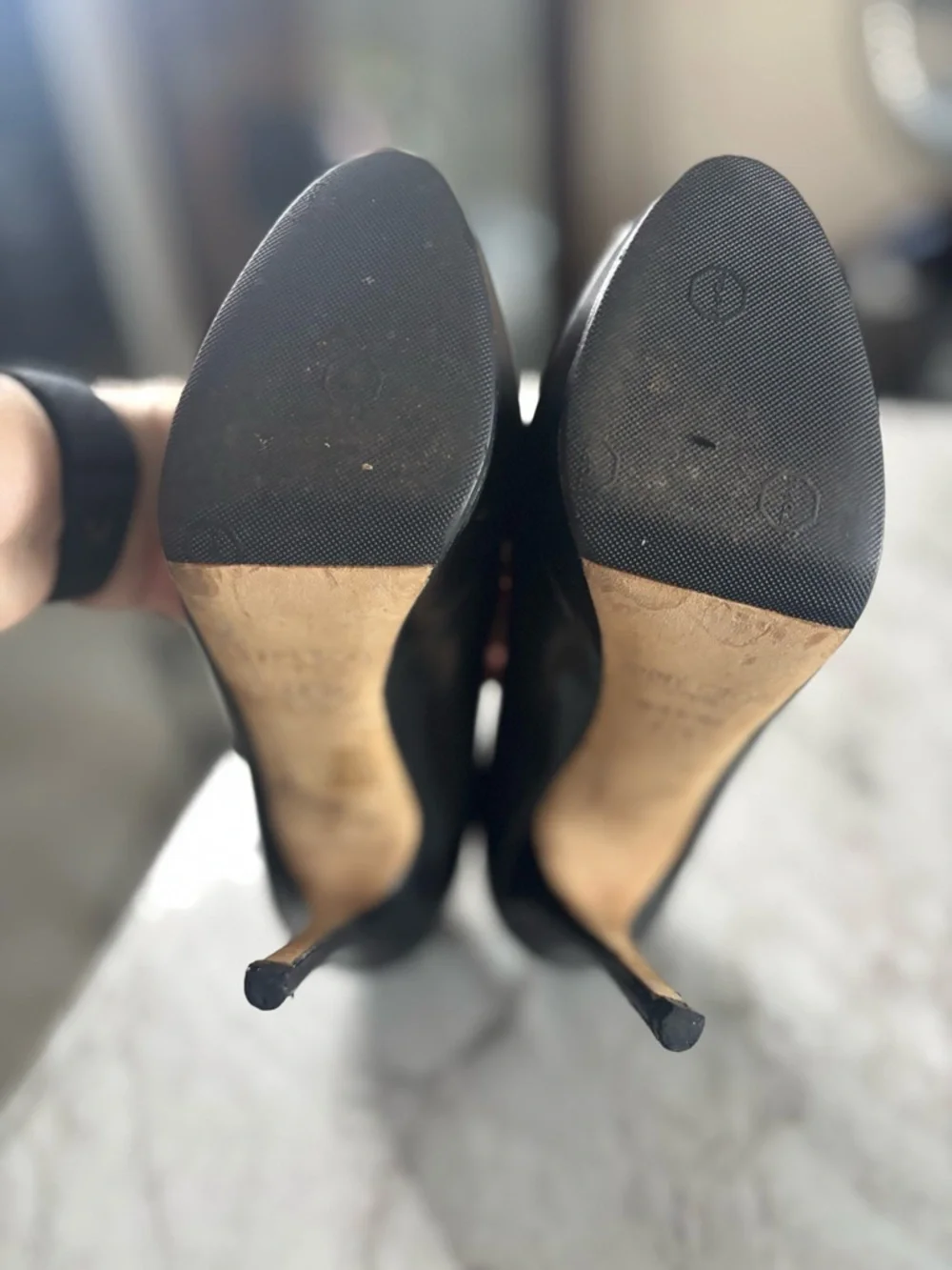 JIMMY CHOO Black Leather 5” Stiletto Platform Pumps Round Toe Size 37.5